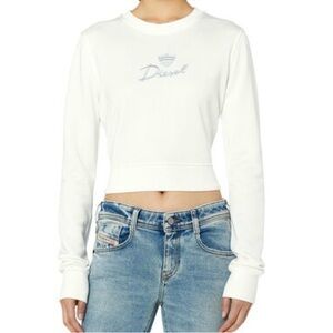 Diesel White Cropped Crewneck Sweatshirt